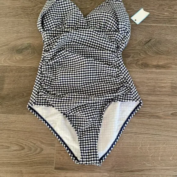 Draper James RSVP Preppy Gingham Swimsuit Ruched Halter Xsmall NEW - Picture 3 of 11